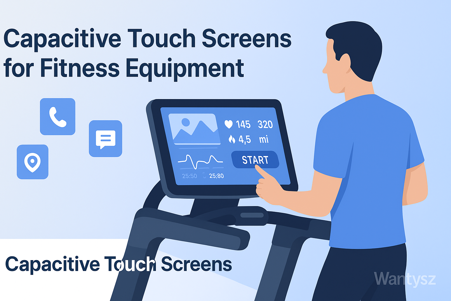Capacitive touch screen on a treadmill or exercise bike
