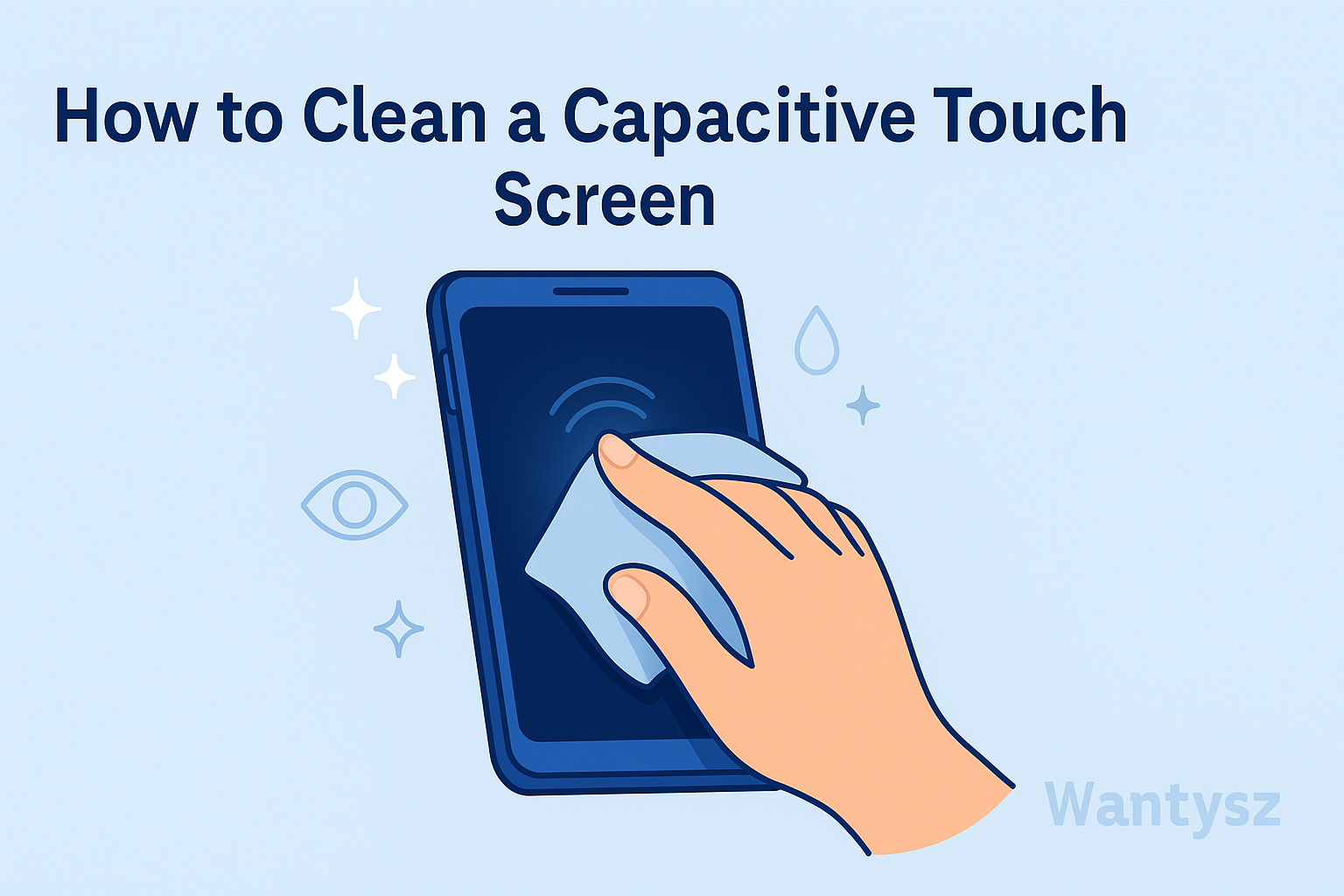 Step-by-step guide image for cleaning a capacitive touch screen safely